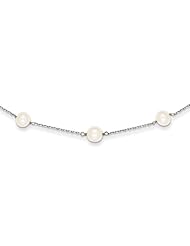 14K White Gold 16in White Cultured Pearl Necklace. Metal Wt- 1.25g