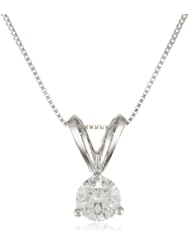 14k Gold Round-Cut Diamond Solitaire Pendant (1/4 cttw, I-J Color, I1-I2 Clarity), 18"