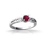 14K White Gold Genuine Round Ruby Filligree Ring