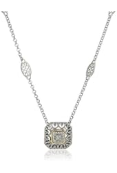 Sterling Silver and 14k Yellow Gold Square Art Deco with Diamond Accent Necklace, 17"