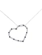 Sterling Silver Heart Necklace with Blue CZ Stones and Accent Baguette CZs and 18 inch Snake Chain