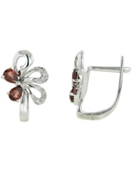 14K White Gold 0.9ct Ribbon Diamond & Pear Garnet Gemstone Huggie Post Earrings