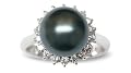 Size 7 18K white gold Sunflower Black Tahitian cultured pearl and diamond ring