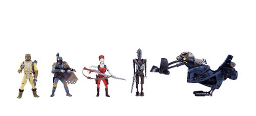 Star Wars Saga Ultimate Bounty Action Figure Set with 4 Figures (Aurra Sing, Bossk, IG-88 and Boba Fett), Swoop Bike and 6 Weapon Accessories