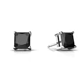 14K White Gold Square Genuine Black Onyx Stud Earrings
