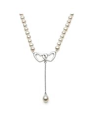 Sterling Silver Hearts and White Freshwater Pearl Strand Necklace