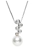 14k White Gold Akoya Cultured Pearl and Diamond (.12ctw) Pendant, 18"