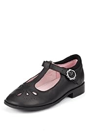 Leather Punch Hole T-Bar School Shoes