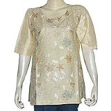 Cream Silk Shirts Womens Long Sleeve Top Blouse Embroidery Size M