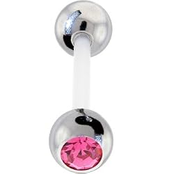 Pink Gem Bioplast Barbell Tongue Ring