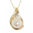 Gold Pendant Necklace White Akoya Cultured Pearl Dia