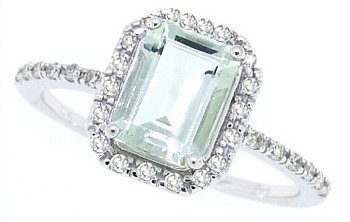 1.51ct Emerald Cut Green Amethyst Ring with Diamonds in 10Kt White Gold