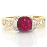 14k SOLID YELLOW GOLD RUBY- RED CZ RING w/ CZ ACCENTS