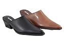 Via Uno ladies leather slip on chisel toe  open back mules in black or brown