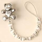 Color Beads Pacifier Clip - Color White with Bear Clip