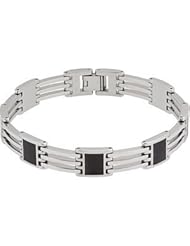 Stainless Steel Link Bracelet with Black Enamel 08.50 Inch Black B427
