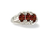 14K White Gold Genuine Oval Garnet 3-Stone Ring