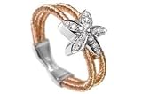 18K Rose Gold, Matte-Finish Hand-Woven Double-Strand Mesh Ring, Enhanced with a White Gold Pave Set Diamond Flower.
