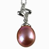 Natural Lavender 10-11mm Art Deco Interlocked 14k Gold Diamond Cultured Pearl Pendant w. Gold Chain Necklace - by Dahlia Classic Jewelry Collection
