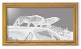 Wildlife Wolves Art Etching in Framed Wall Mirror, Solid Oak Frame, Hand-Rubbed Finish, 15 x 27 inches