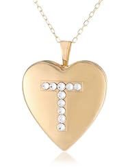 Momento Lockets Silver Swarovski Crystal Initial T Locket Necklace, 18"