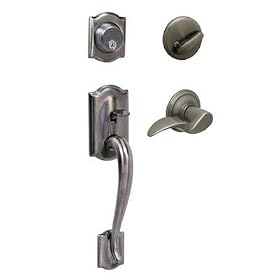 Schlage F362 CAM 620 ACC RH Camelot Double Cylinder Handleset with Right Hand Accent Lever Interior, Antique Pewter