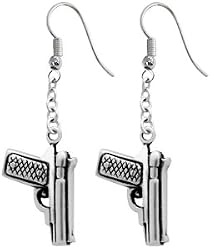 Pistol Handgun Pewter Earrings