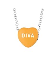 Sterling Silver 10mm Orange enamel Sweethearts DIVA Heart Pendant