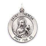 Saint Theresa - Large Round Sterling Silver St. Theresa Pray for Us Medal Pendant with 18" Box Necklace Included by Saint