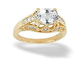 14K Yellow Gold Genuine Oval White Topaz and Diamond Antique Style Ring