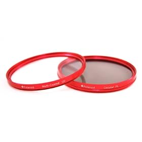 Polaroid Optics Multi-Coated Dual Filter Kit RED (MC UV, CPL) For The Olympus Evolt E-30, E-300, E-330, E-410, E-420, E-450, E-500, E-510, E-520, E-600, E-620, E-1, E-3, E-5 Digital SLR Cameras Which Have Any Of These ( 35mm, 50mm) Olympus Lenses