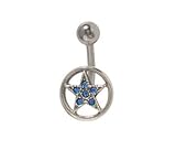 Star Circle Belly Button Ring with Dark Blue Cz Jewels