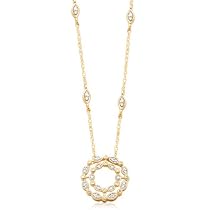 10k Yellow Gold Diamond Double Circle Pendant (1/7 cttw, I-J Color, I2-I3 Clarity), 18.25"