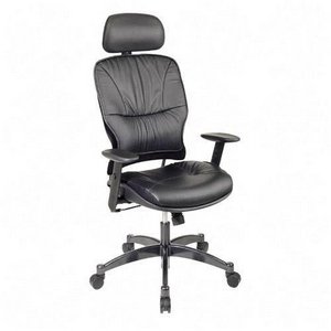 Office Star SPACE Collection Leather Managers Chair with Metal Base Height Adjustable Arms and 2-Way Adjustable Headrest
