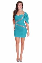 Linen/Knit Draped Sequined Crystal One Shoulder Bandage Dress/Party Dress 