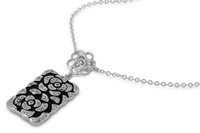 Sterling Silver Rectangular Plumeria Clear CZ Necklace