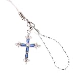 Hand Crafted Cellular Phone Charm - Cross Jewel - Blue