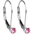 Sterling Silver 3mm Pink (October) Cubic Zirconia Dangle Earrings