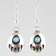Native American Bear Paw Dangle Earrings in Turquoise and Sterling Silver, #2367