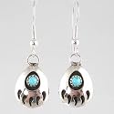 Small Sterling Silver and Turquoise Bear Paw Dangle Earrings, #10874