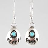 Small Sterling Silver and Turquoise Bear Paw Dangle Earrings, #10874
