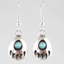 Small Southwestern Native American Handcrafted Bear Paw Dangle Earrings in Turquoise and Sterling Silver, #10874