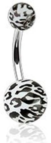 Black White Leopard Print Acrylic Balls Belly Ring