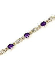 14kt Yellow Gold Oval Amethyst and Diamond Bracelet