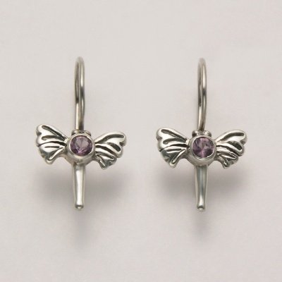 Dragonfly Dangle Earrings with Amethyst