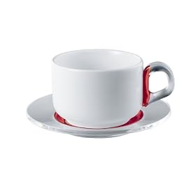Guzzini Set of 2 Infusion Red Cappuccino cups + saucer