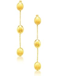 14K Yellow Gold Textured and Polished Pebble Dangling Earrings