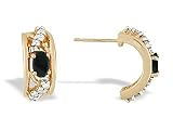 14K Yellow Gold Genuine Oval Black Onyx and Diamond Hoop Earrings