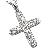 14K White Gold Diamond Cluster Cross Pendant Necklace