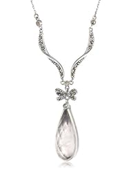 Sterling Silver Oxidized White Crystal and Marcasite Teardrop Necklace, 18"